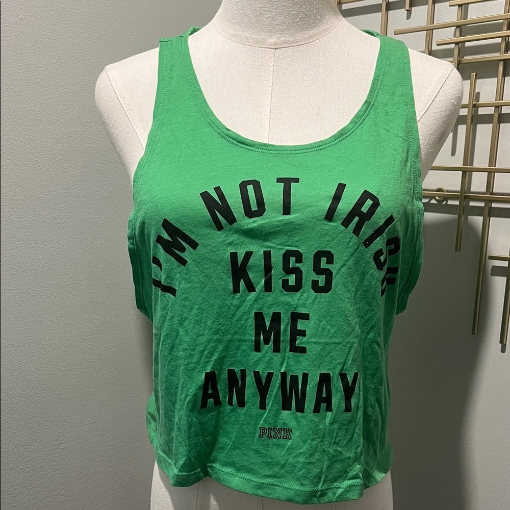 PINK Victoria's Secret Bright Green Slogan Tank